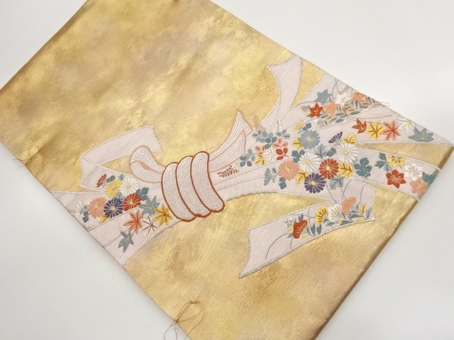 JAPANESE NAGOYA OBI / UNUSED / WOVEN PINE & CRANE & MAPLE LEAVES